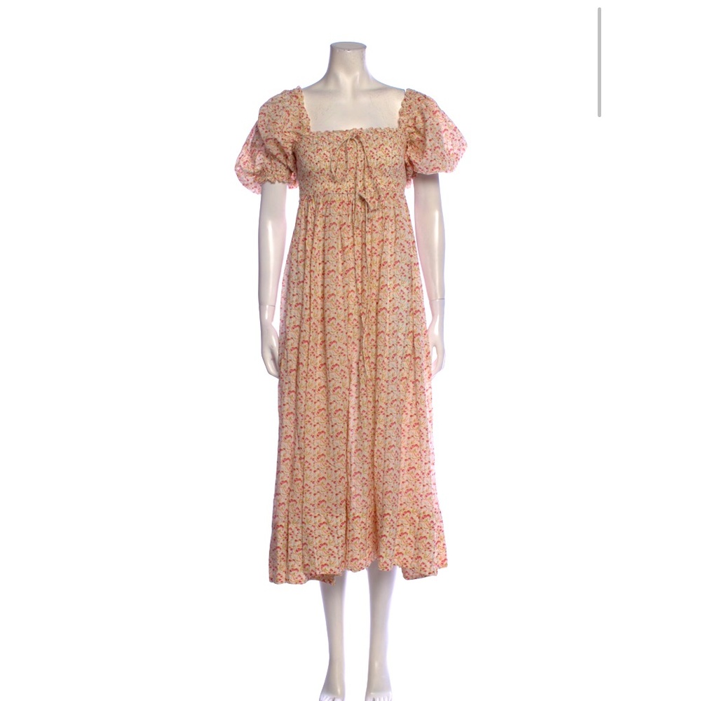 Doen pink and white floral smocked dress xxs